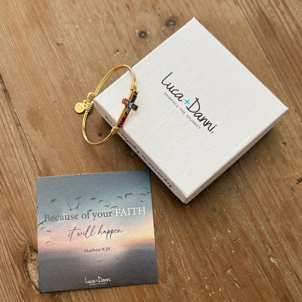 Luca & Danni Faith Baguette Cross Gold Plated Bangle.
